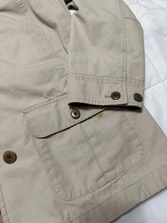 L.L. Bean Beige Field Jacket with Brown Collar - Picture 3 of 6